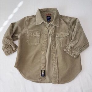 Baby Gap Toddler Boys Tan Corduroy Long Sleeve Button Down Shirt age 3T